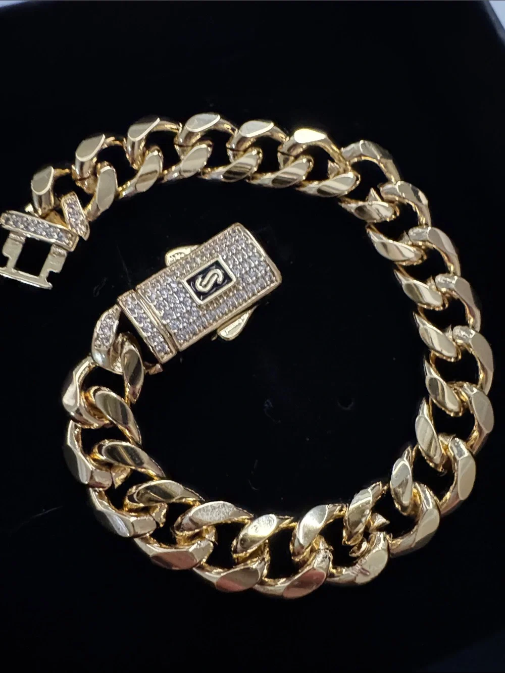 Gold Curb Chain Bracelet with Pavé Lock Accessory